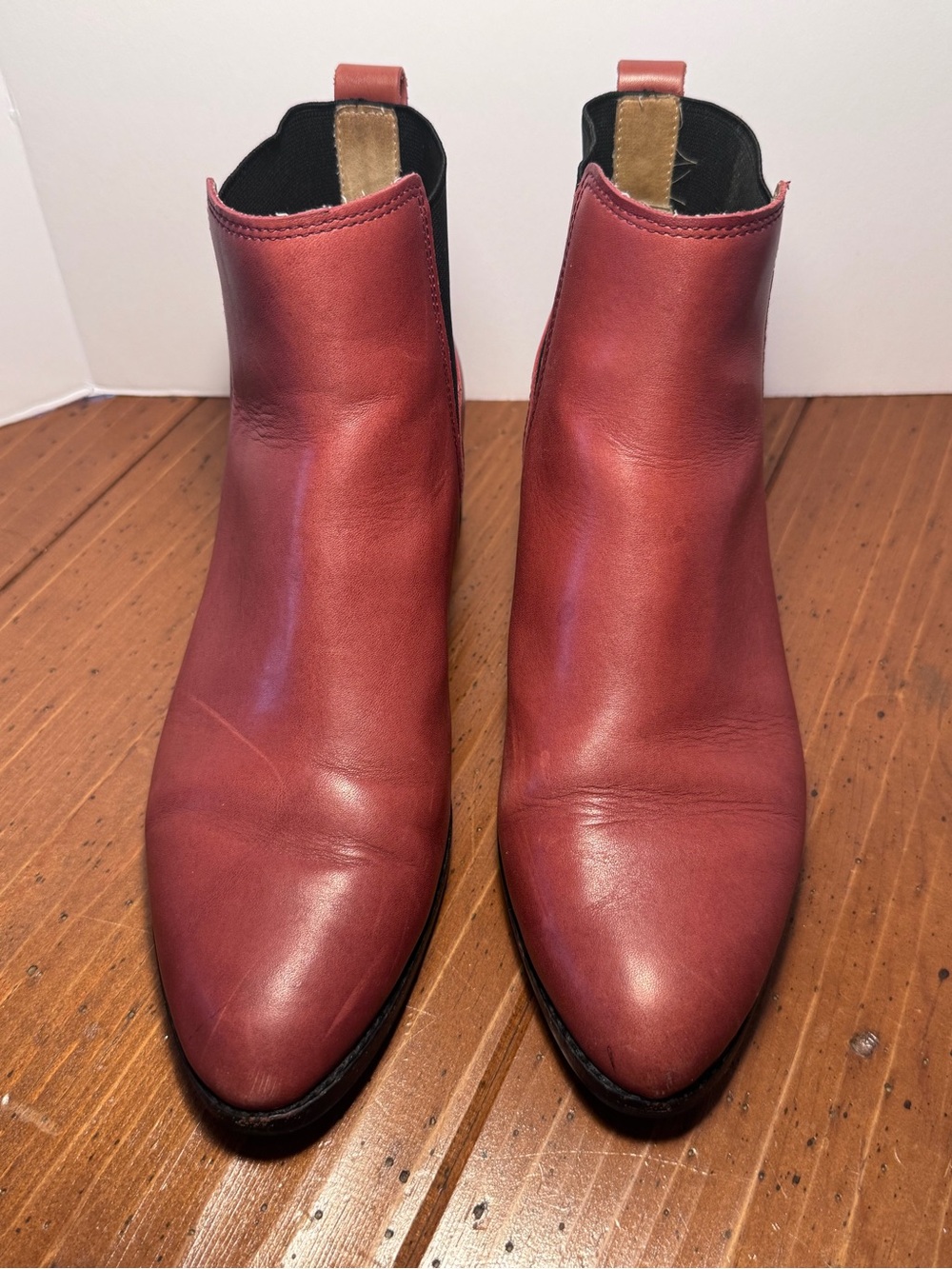 MADEWELL Chelsea Red Soft Leather Block Heel Pull On Boot - Women's Size 10